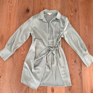 House of Harlow 1960 Sage Green Satin Wrap Dress